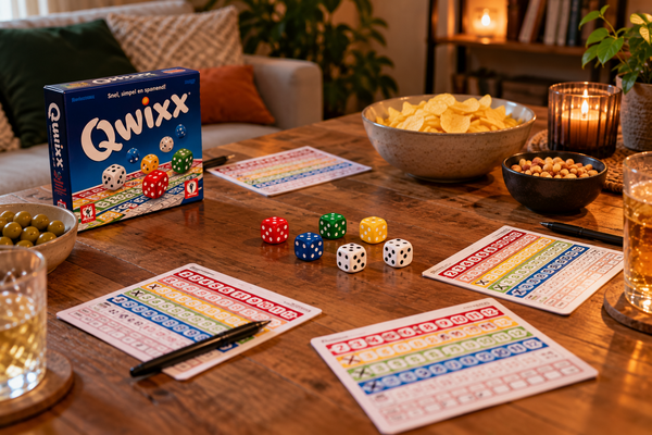 Gezellige Qwixx-spelavond aan tafel